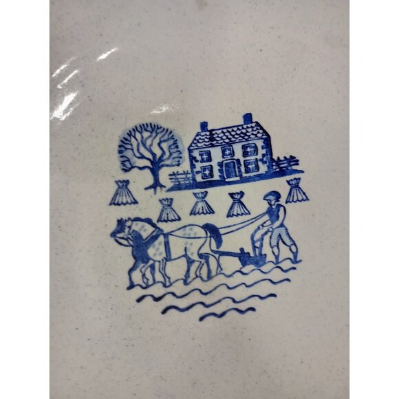 Vintage Metlox Poppytrail Provincial Blue Farm Scene Round Salad Bowl MCM - Picture 2 of 8